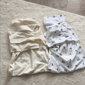 Halo Baby Swaddle Set in Cream and White with Penguin Print